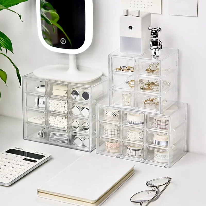 

Transparent Desktop Multi Grid Jewelry Box Drawer Type Lipstick Cosmetics Dustproof Storage Box