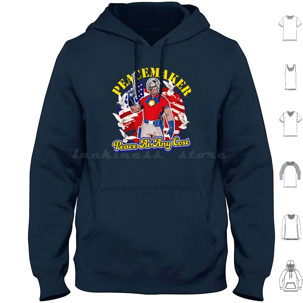 

Peace At Any Cost Hoodies Long Sleeve Peacemaker Peace Maker Comics Dove Gun Guns Peace Superhero Peacemaker