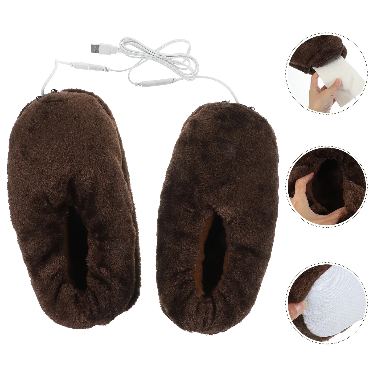 

1 пара теплых плюшевых тапочек с USB-подогревом, обувь с электрическим подогревом, зимняя обувь (кофе)