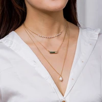 modoma korean fashion simple multilayer pearl necklace for women natural green stone pendants vintage luxury gold chains jewelry