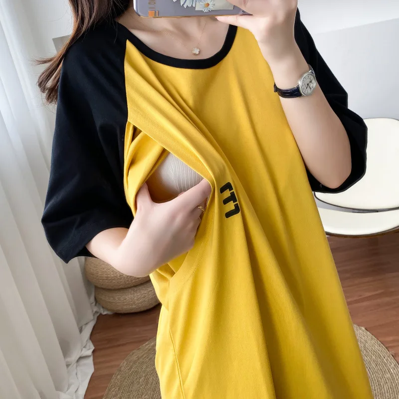 

Lactation Maternity Clothes Summer Short Sleeved Dress Casual Nursing Dress Lactation Skirt Pregnancy Dress