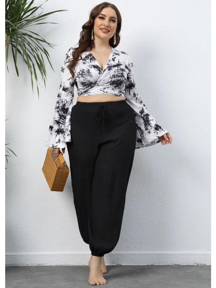 Plus size women beach pants casual loose wide-leg bloomers light pants plus size pants