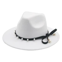 women hat new belt pearl bowknot elegant autumn winter hats women men wedding fascinator white red fedora hat sombreros de mujer