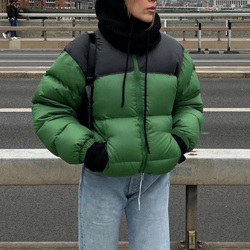 Down Jacket Overcoat Winter New Thicken Solid Color Round Neck Zipper Long Sleeve Slim Pocket Bread Cotton Clothes Parka Coat