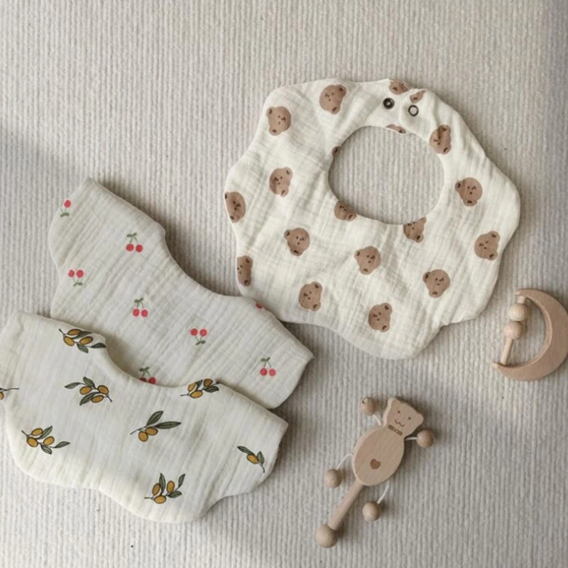 

Baby Burp Cloth Cotton Bibs Petal Edge Bibs Comfortable Snap Button Toddler Round Bibs Skin Friendly Newborn Nursing Bib A2UB