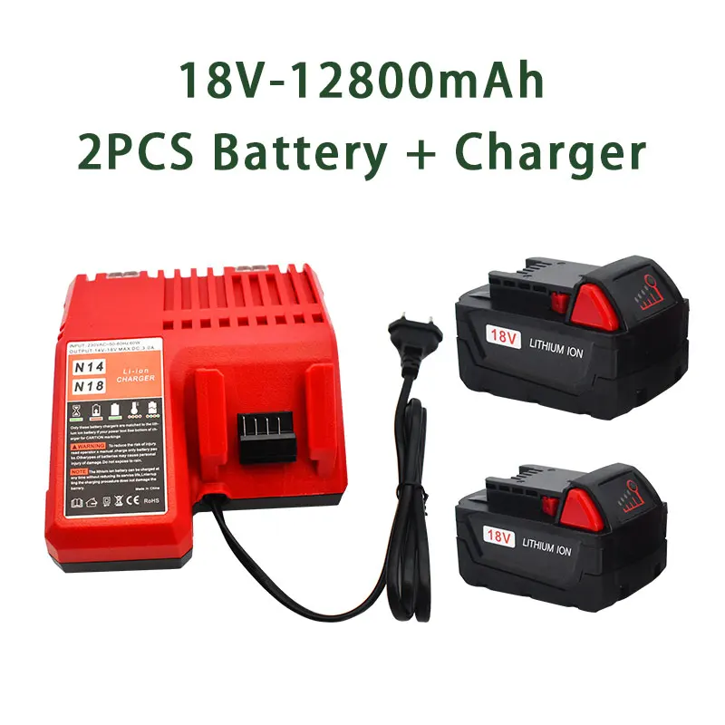 

Batterie Lithium-ion 100% pour Milwaukee Xc M18 18V 12800mAh M18B originale, remplacement, avec chargeur