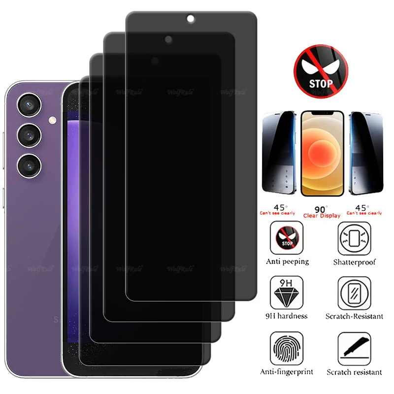 1/2/3/4 шт. для Samsung S24 FE Стекло Galaxy 9H антишпионское покрытие клейкая защита экрана