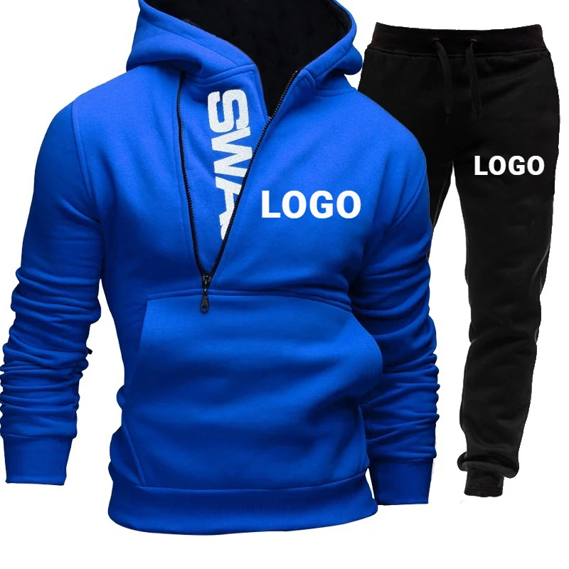 Custom LOGO Men's Tracksuit Spring Autumn Sweatshirt Suit Letter Printed Zipper Hoodie and Jogger Sweatpants Male 2Pcs Set