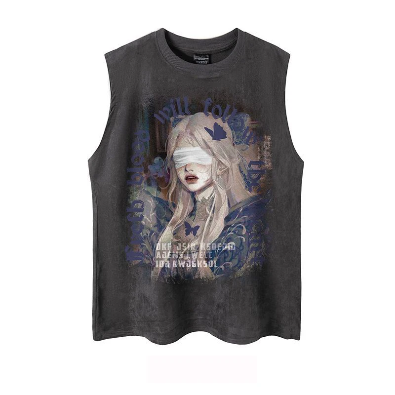 

American Comic Girl Fashion High Street Figure Graffiti Tank Top Casual Loose Sleeveless T-shirt Street Sports Tee