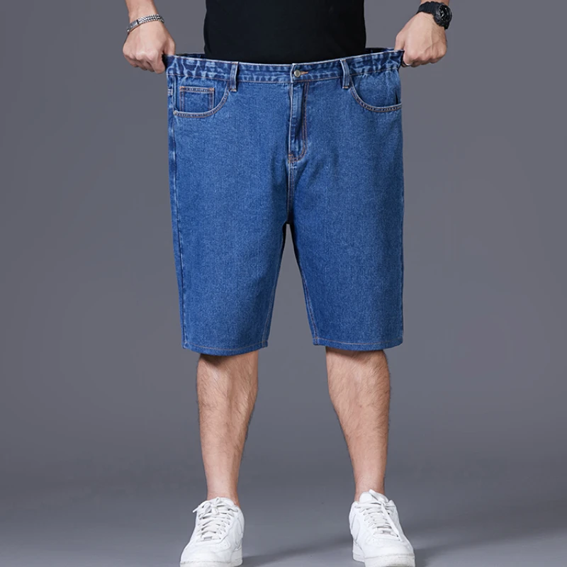 Шорты мужские джинсовые большого размера свободные короткие летние с эластичной