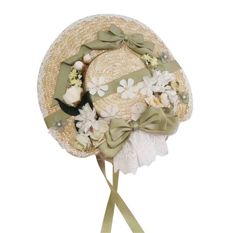 

Q1FA Wide Brim Straw Boater Hat Women Straw Beach Hat Tea Party Hat Straw Hat