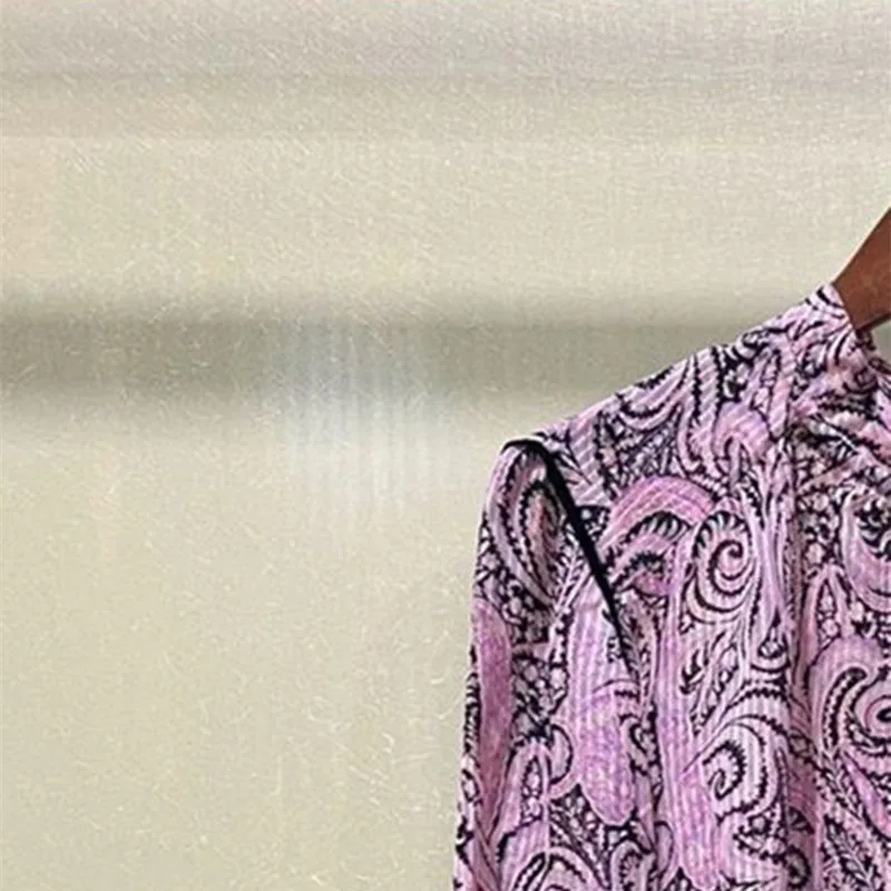 

Cashew Print Women Shirt Top 2022 new Ruffles Lace-up Long Lantern Sleeve Ladies Loose Blouses