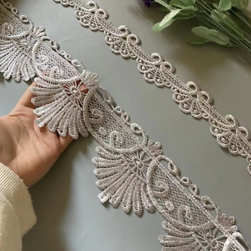 2 ярда вышивка серая Цветочная кружевная лента отделка для дивана занавеска