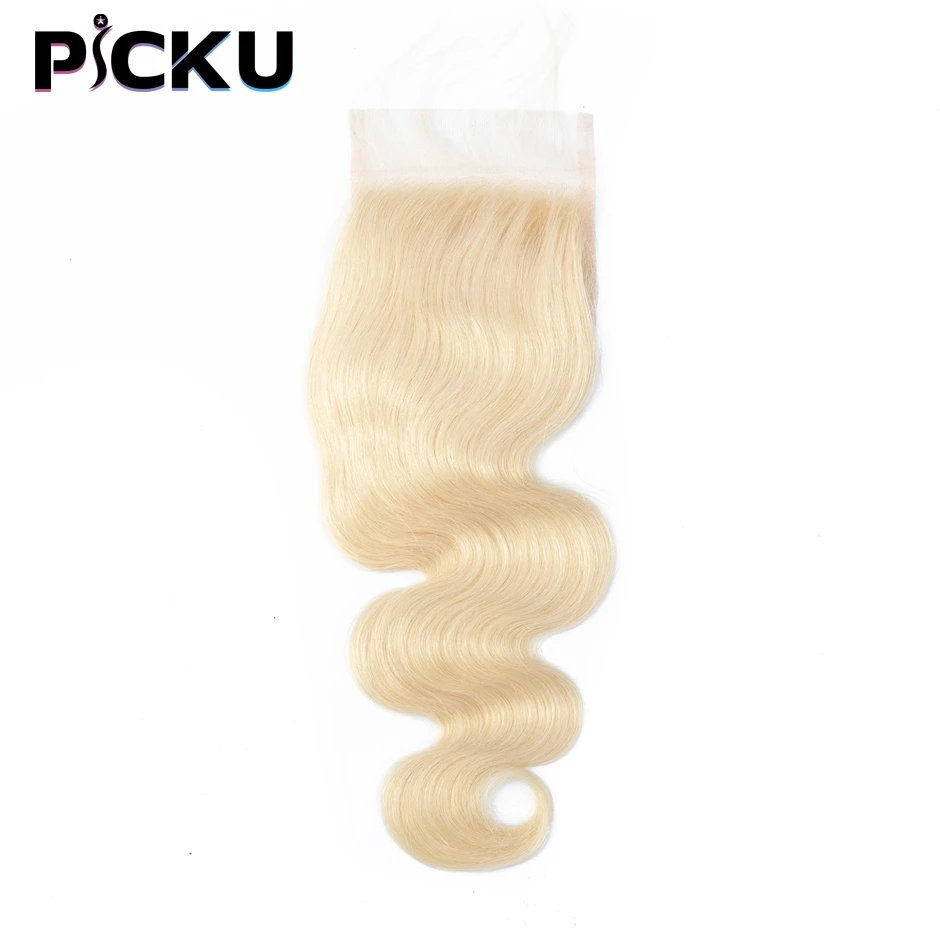 613 Blonde Body Wave 4x4 Lace Closure Hand Tied PrePlucked Transparent Ear to Ear Human Hair Closure With Baby Hair Can Be Dyed