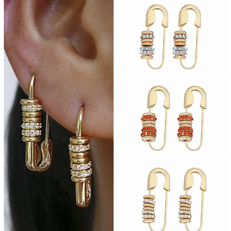 

Trendy Colorful Zircon Safe Pin Hoop Earrings for Women Fashion Unique Geometric Statement Earring Wedding Party Jewelry Gift