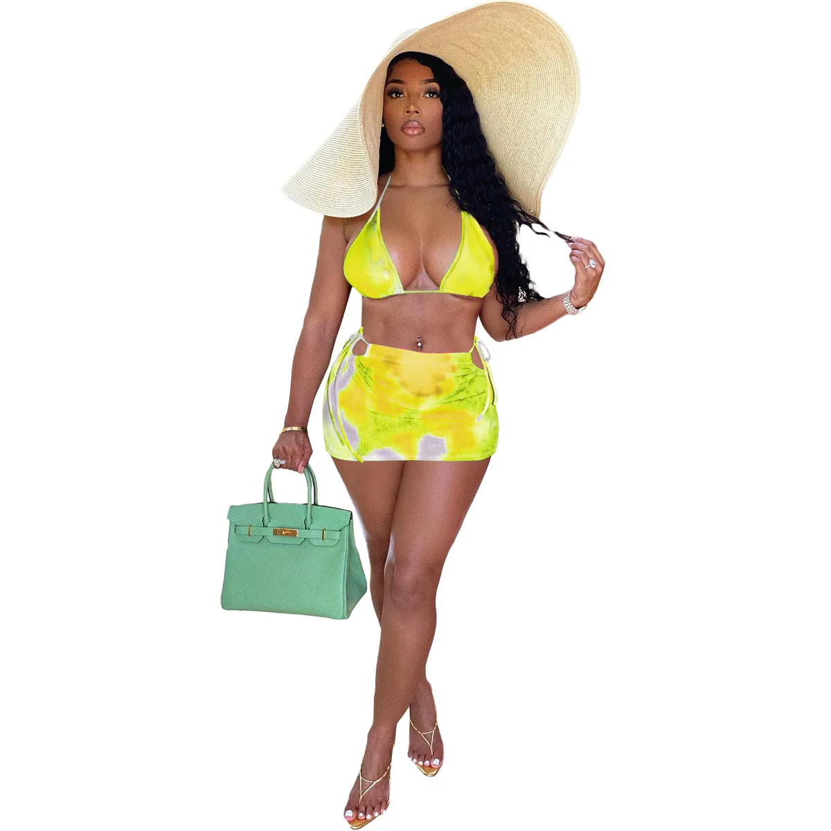 Женский костюм с юбкой и принтом Tie Dye комплект из двух предметов летний купальник