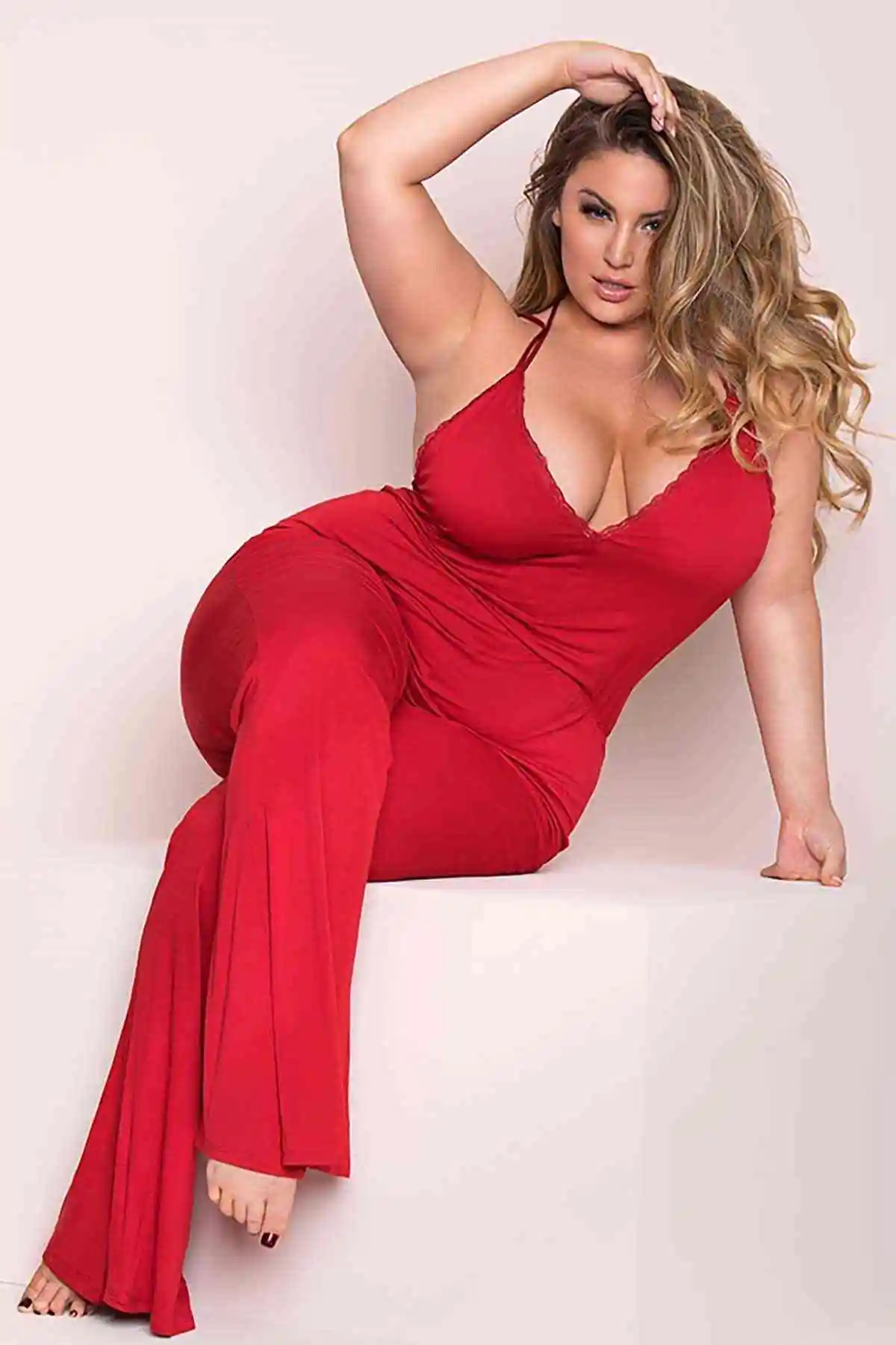 

Merry See Plus Size Red pajamas Jumpsuit