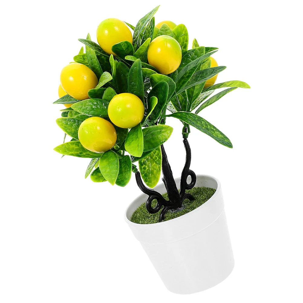 

Lifelike Potted Lemon Tree Artificial Fruit Tree Desktop Fake Lemon Tree Photo Prop