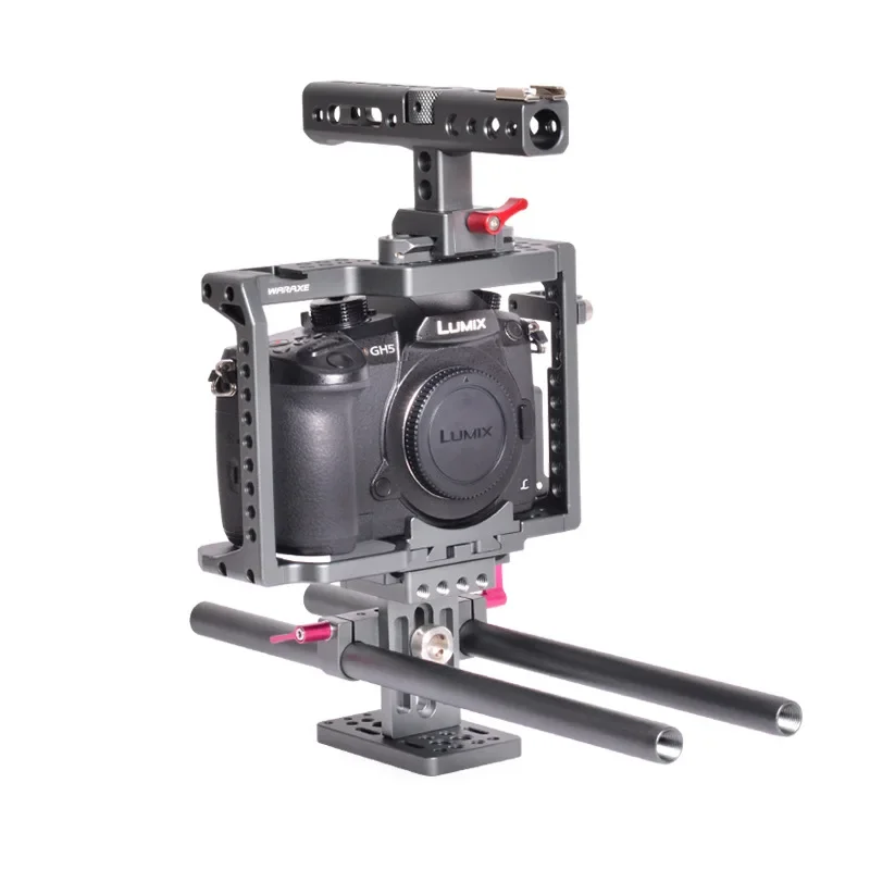 Фото Комплект WARAXE GH5, клетка для камеры, стабилизатор, стержень, встроенный быстросъемный механизм для камеры GH5 GH4 с ручкой на направляющую НАТО №4