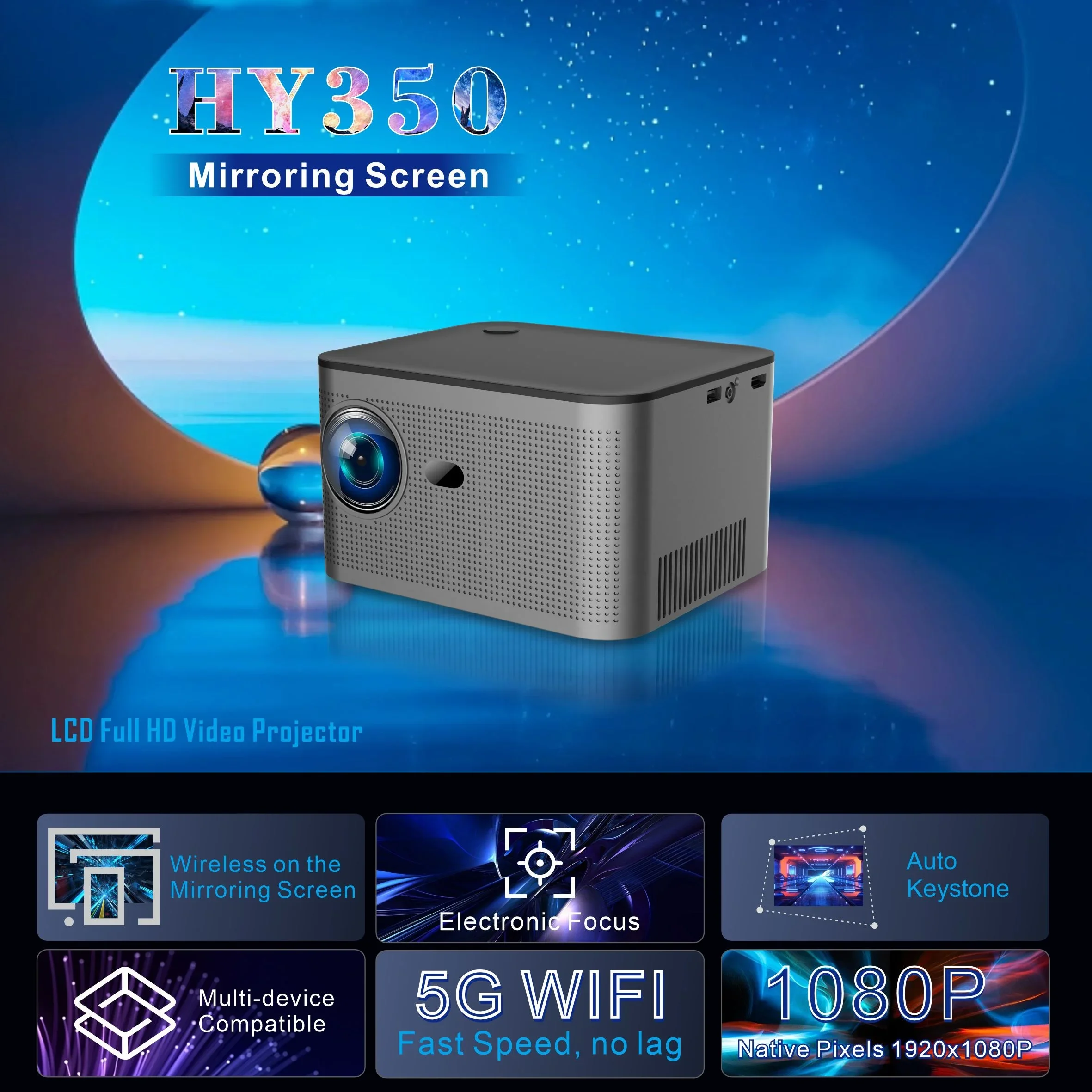 Портативный Короткофокусный проектор HY350 Android 11 0 FHD 1080P автоматический с