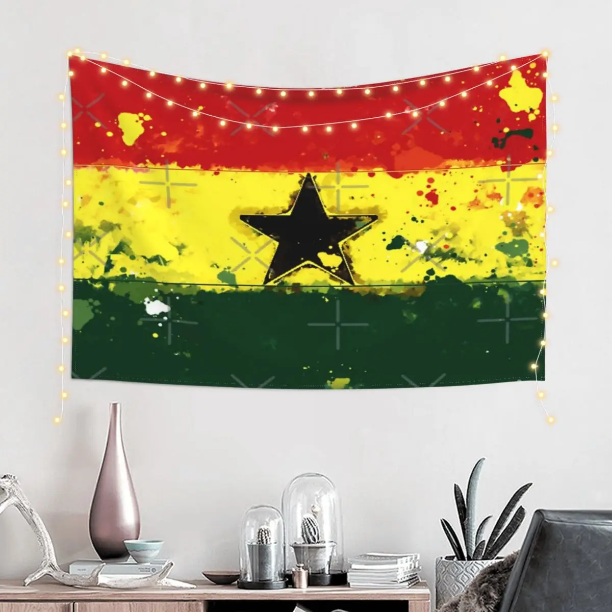 Ghana Grunge Flag Wall Decor Tapestry With Non Marking Nail Hooks Living Room Holiday Soft Fabric Bedspread Bright Multi Style