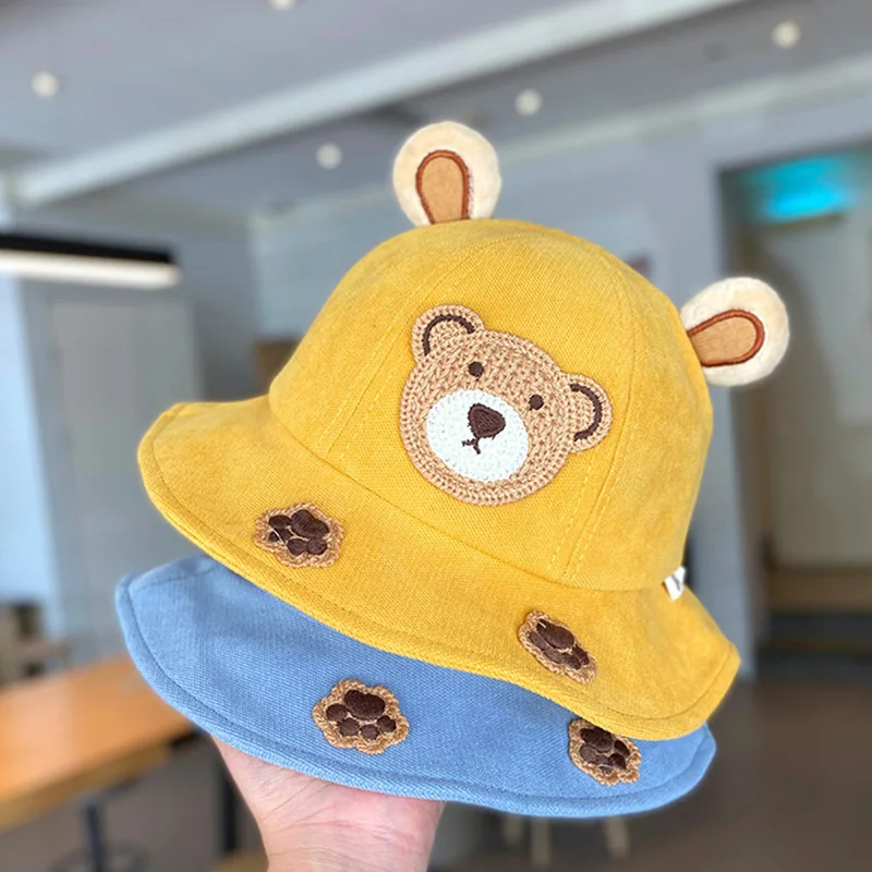 

Cute Bear Children Bucket Hat Cartoon Ears Baby Fisherman Cap for Boy Girl Summer Korean Kids Wide Brim Panama Sun Hats 아기모자