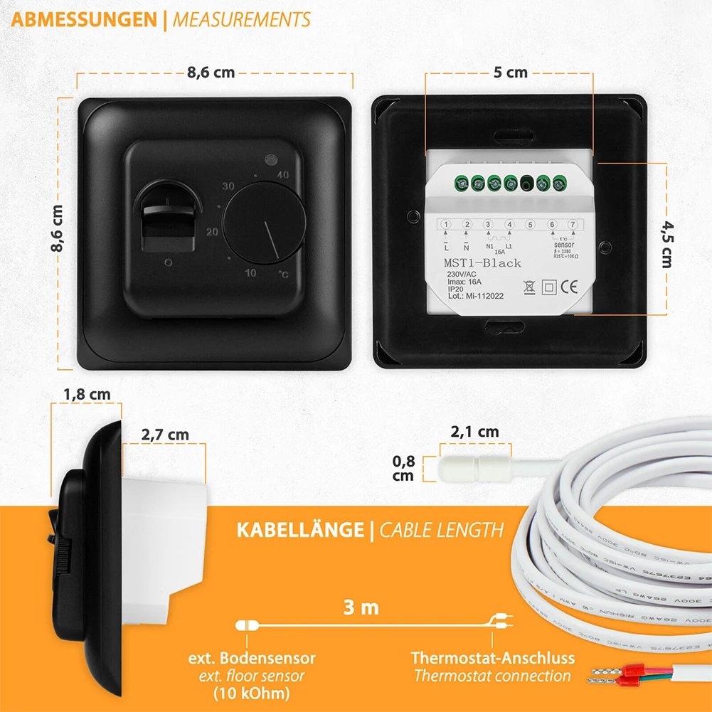 Надежный комнатный термостат для контроля температуры компактные размеры (86x86x45