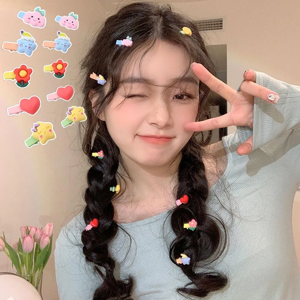 

New 10Pcs/Set Girls Cartoon Fruits Ice Cream Hairpins Children Hair Clip Sweet Barrettes Hair Ornament Fashion Hair Accessories