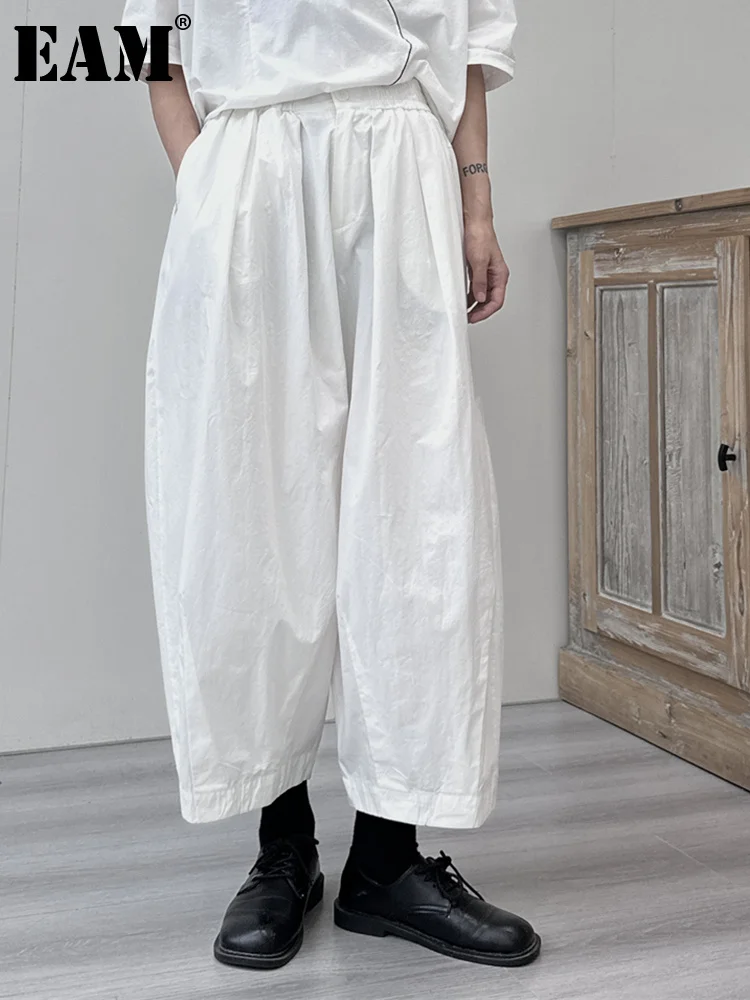 

[EAM] High Elastic Waist White Brief Wide Leg Pants New Loose Fit Trousers Women Fashion Tide Spring Autumn 2023 1DF9651