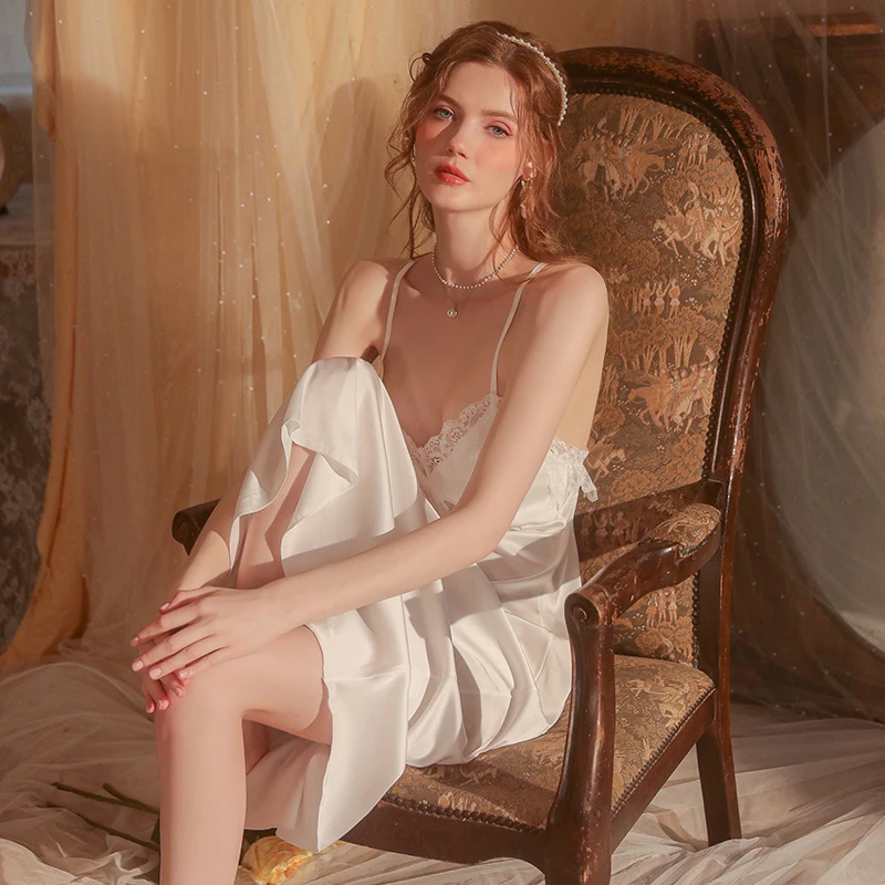 Lingerie Pajamas Sexy Deep V Backless Long Underwear Suspenders Nightdress Robe Women's Home Clothes Dress Women's Nightgown