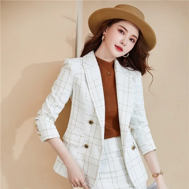 Женская куртка двубортное тонкое клетчатое пальто стили OL осень-зима утепленные