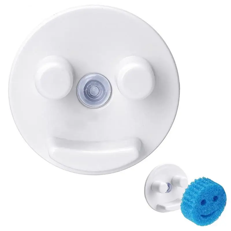 

Wall Hooks Smiling Face Sponge Holder Suction Cup Installation Hold Smile Sponge Organizer Kitchen Bathroom Accessories