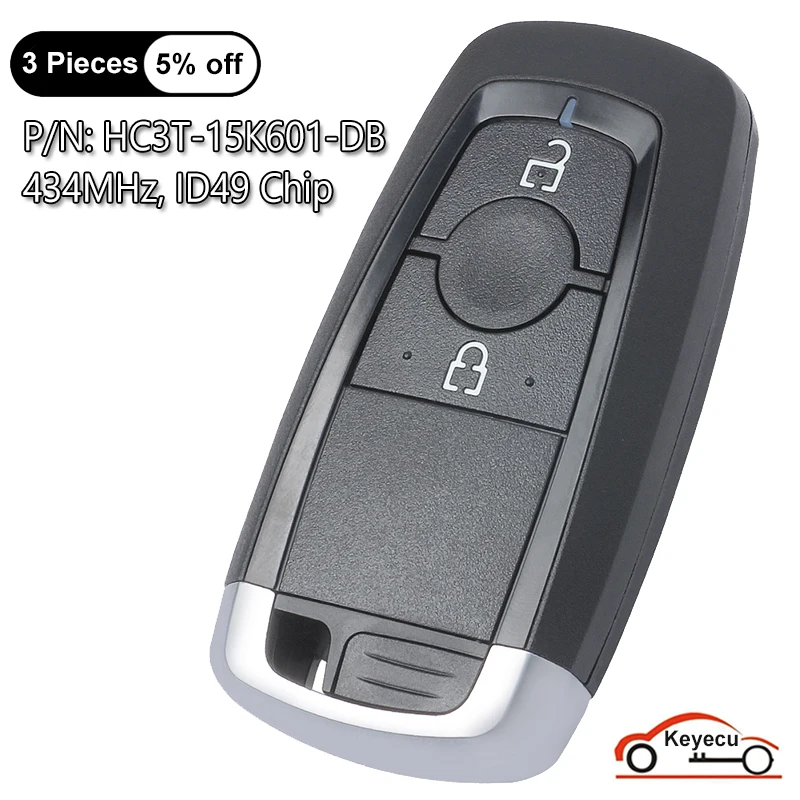 Фото KEYECU 2 кнопки, 434 МГц, чип ID49 для Ford EcoSport Ranger PXIII 2017 2018 2019 2020, автоматический выкидной ключ-брелок HC3T-15K601-DB №1
