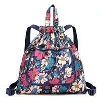 2022 fashion vintage drawstring tote bag travel backpack women large capacity flower style storage bag waterproof nylon rucksack
