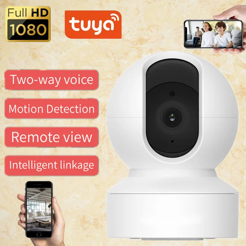 

Мини-камера Tuya 1080P HD с дуплексным голосовым управлением, умная камера наблюдения, автоматическая видеокамера слежения, камера безопасности