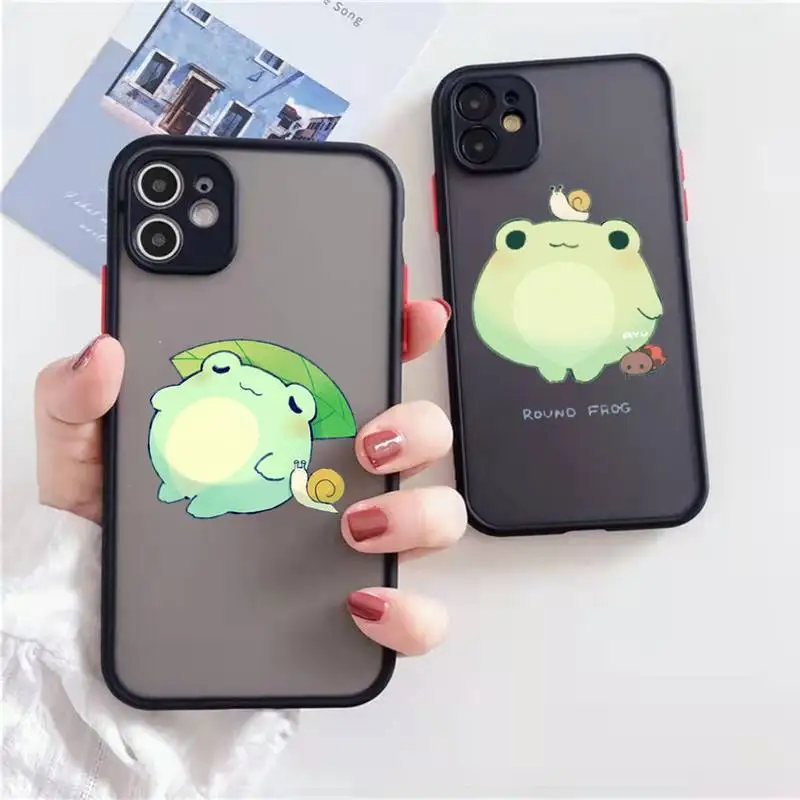 

Mint green frog cute cartoon animal Phone Case matte transparent For iphone 14 11 12 13 plus mini x xs xr pro max cover