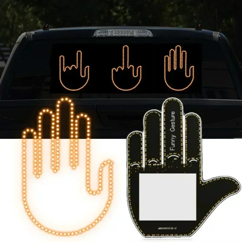 

Car middle finger palm finger light wireless remote control rear glass LED car multifunction warning antirear collision light