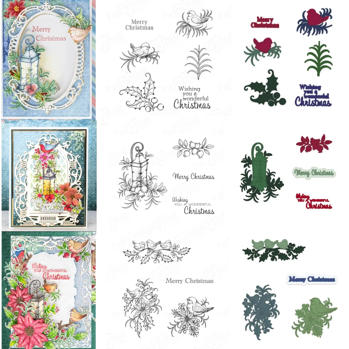 

2023 New Merry Christmas Lantern Bird Tree Metal Cutting Dies Clear Stamps for Decorating Scrapbook Card Album Mould Embossing