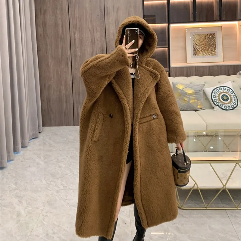 62% Alpaca 26% Wool 12% Silk Coat Winter Thicken Teddy Coat Women's Coat Teddy Bear Coat With Hood