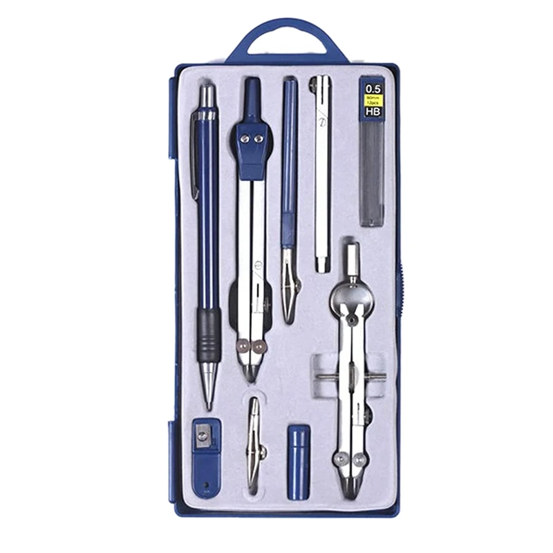 

9 Pcs Metal Geometry Set Compass for Woodworking, Drawing Compass Protractors Classroom Set Drawing Kit for Geometry