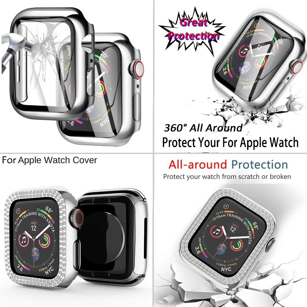 Diamond Strap+Case for Apple Watch Series 7 6 5 4 SE Band 41mm 45mm Luxury Stainless Steel Bracelet for iWatch 42mm 38mm 40 44mm