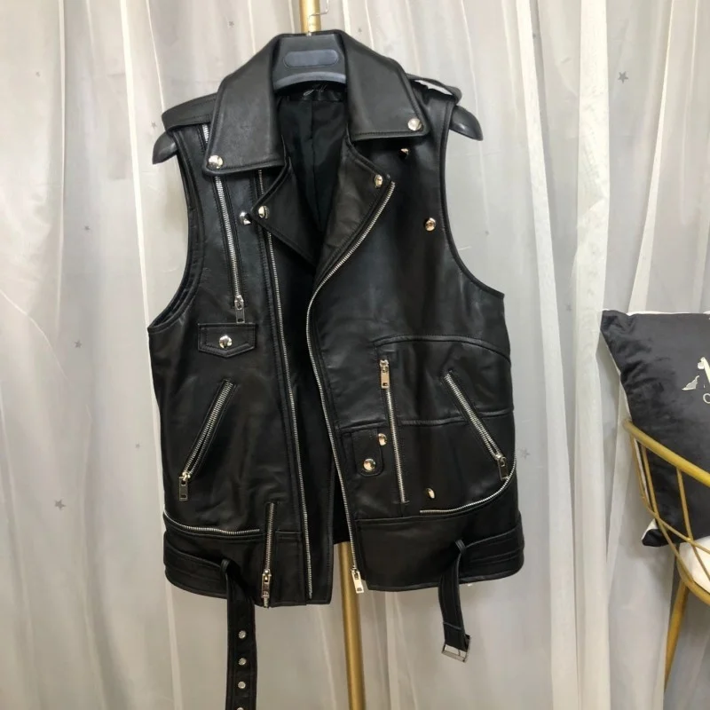 

Женский кожаный жилет High street, куртка с молнией и карманами, корейская мода, новинка 2022