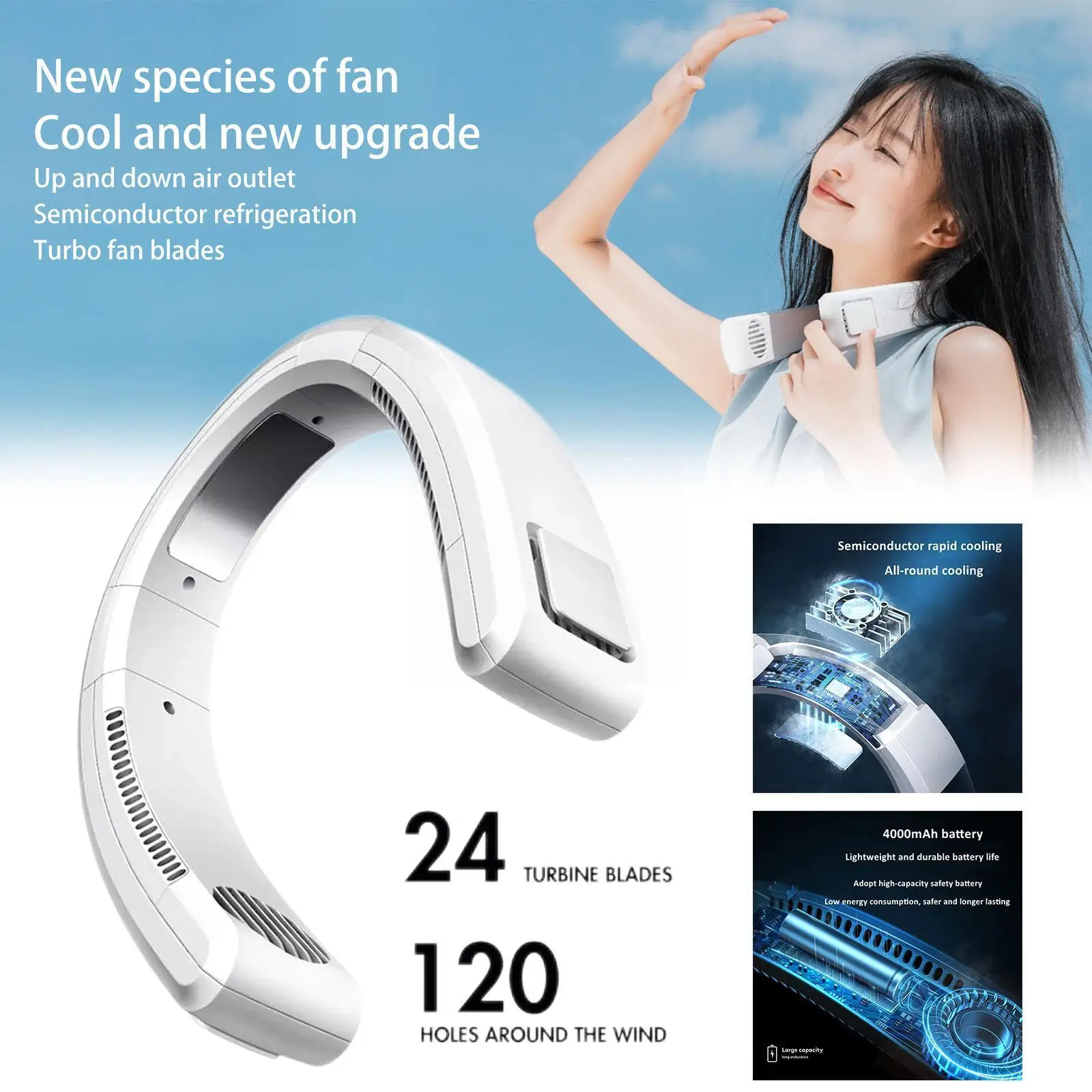 

Portable Usb Neck Fans Electric Rechargeable Hanging Design Cooling Fan Neck Brace Neck Neck 4000-5500rpm Outdoor Sports Fa S3o1