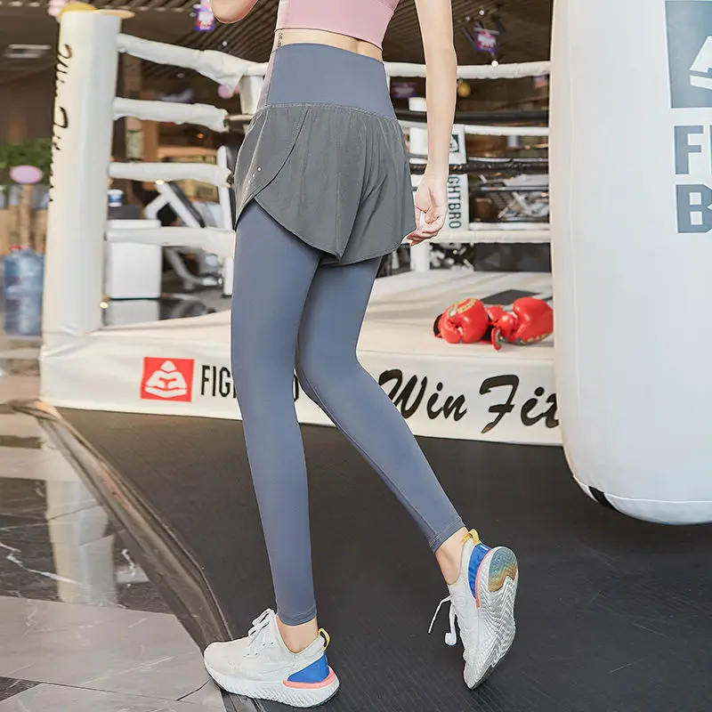 Women High Waist Tummy Yoga Pants Stretchy Fitness Training Jogging Sports Leggings Female 2 in 1 Gym Workout Running Tights