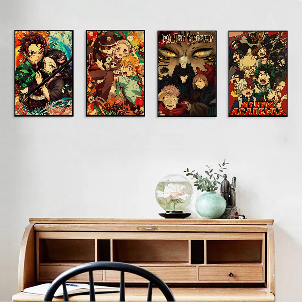 Классические Постеры из коллекции Аниме юютсу кайсен бензопила искусство ретро