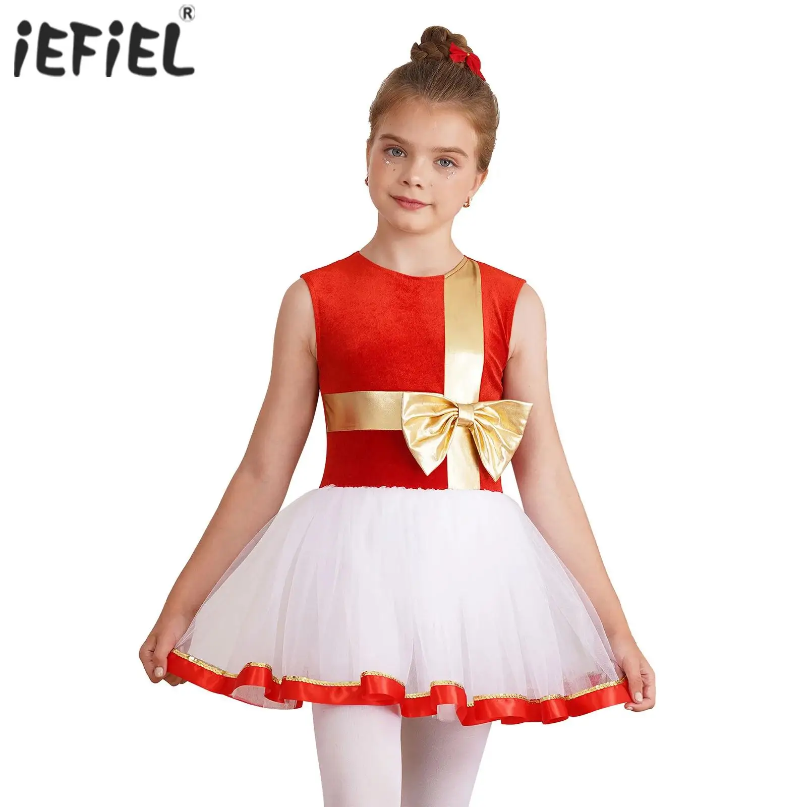 

Детский Рождественский танцевальный костюм эльф для девочек, блестящий женский костюм для нового года, для фигурок, катания на коньках, балетные трико