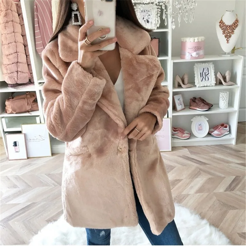 Autumn Winter Faux Fur Coats Long Sleeve Looseelegant Office Lady Outwear Jackets Fur Coat Women loose Jacket 2022 Fashion
