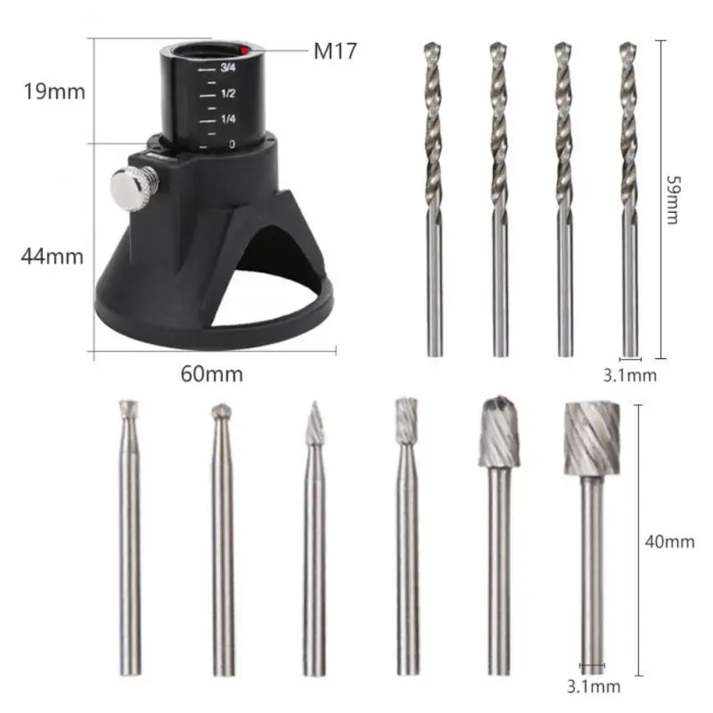 11Pcs Dedicated Locator Horn Fixed Base Wood Milling Cutter Set With Drill Bits For Dremel Rotary Tools Power Tool Accessories images - 6