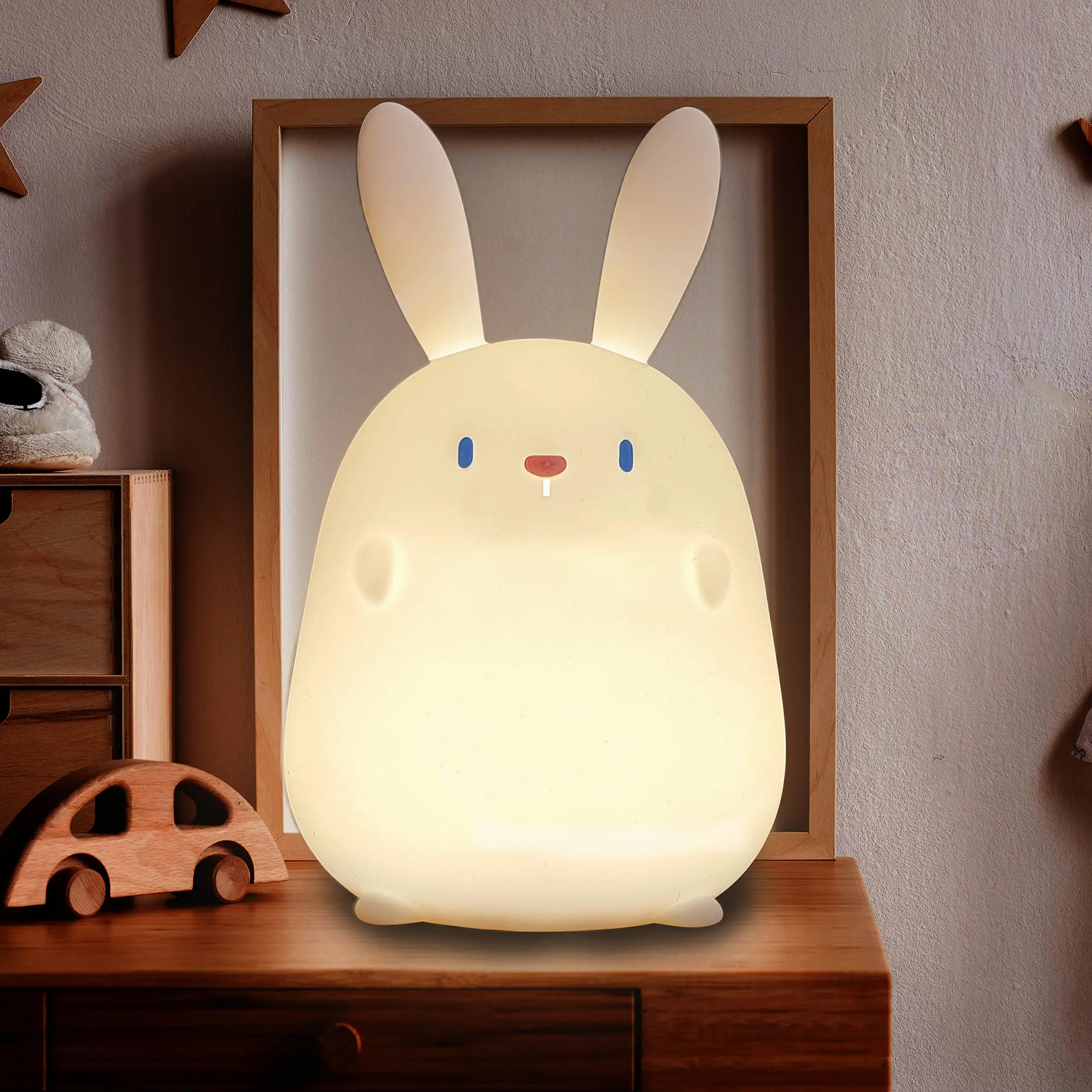 Silicone Touch Rabbit LED Night Light Dimmable USB Rechargeable Lamps For Kid Baby Gift Cartoon Cute Animal Bunny Night Lamp