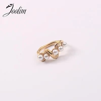 joolim high end gold finish non tarnish fashion dainty pearl shaped designer rings trendy stainless steel jewelry wholesale